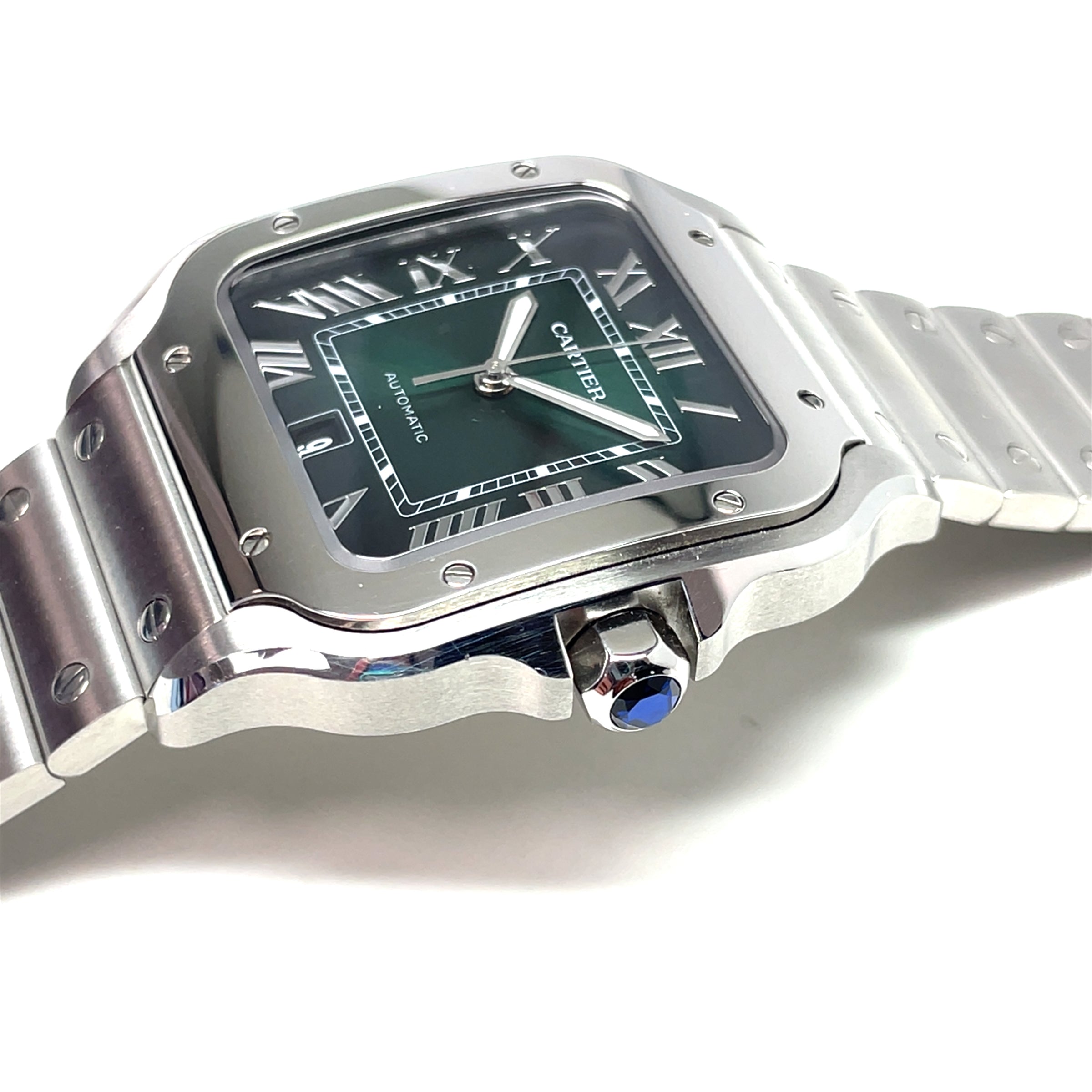 Pre- Owned Santos de Cartier Green Dial Mechanical Movement Watch WSSA0062 img8