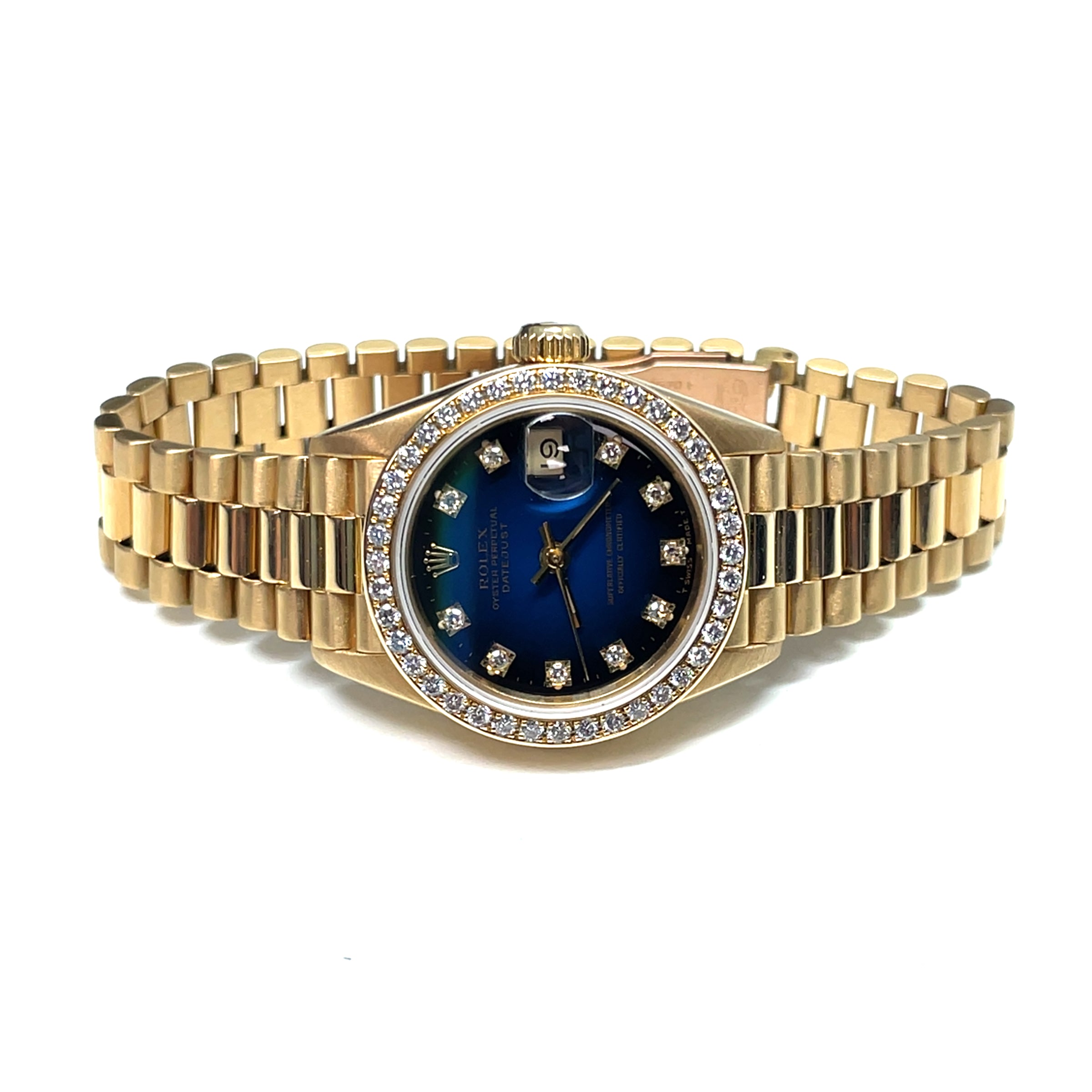 Pre-owned Rolex Datejust 69138 Diamond Bezel Blue Vignette Dial Ladies Watch img9