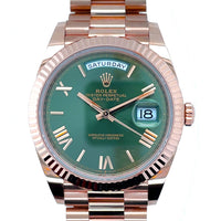 Pre-owned Rolex Day-Date Olive Green 40mm Oyster President Everose Gold img1