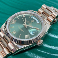 Pre-owned Rolex Day-Date Olive Green 40mm Oyster President Everose Gold img9