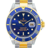 Pre-owned Rolex Oyster Perpetual Submariner Blue Dial Date16613 Mens Watch img1