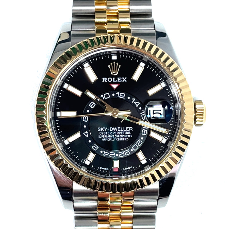 Pre-owned Rolex Sky Dweller 18K Steel Black Dial Jubilee Bracelet 326933 2021 42mm img1