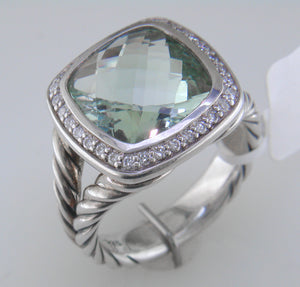 Pre-owned David Yurman Albion Prasiolite 11MM Ring with Diamonds, Split Shank