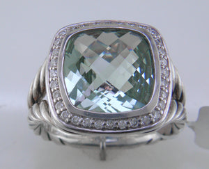 Pre-owned David Yurman Albion Prasiolite 11MM Ring with Diamonds, Split Shank