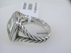 Pre-owned David Yurman Albion Prasiolite 11MM Ring with Diamonds, Split Shank