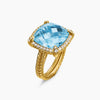 David Yurman 18K Gold Chatelaine Pave Bezel ring with blue Topaz, 14MM