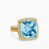 David Yurman 18K Gold Chatelaine Pave Bezel ring with blue Topaz, 14MM