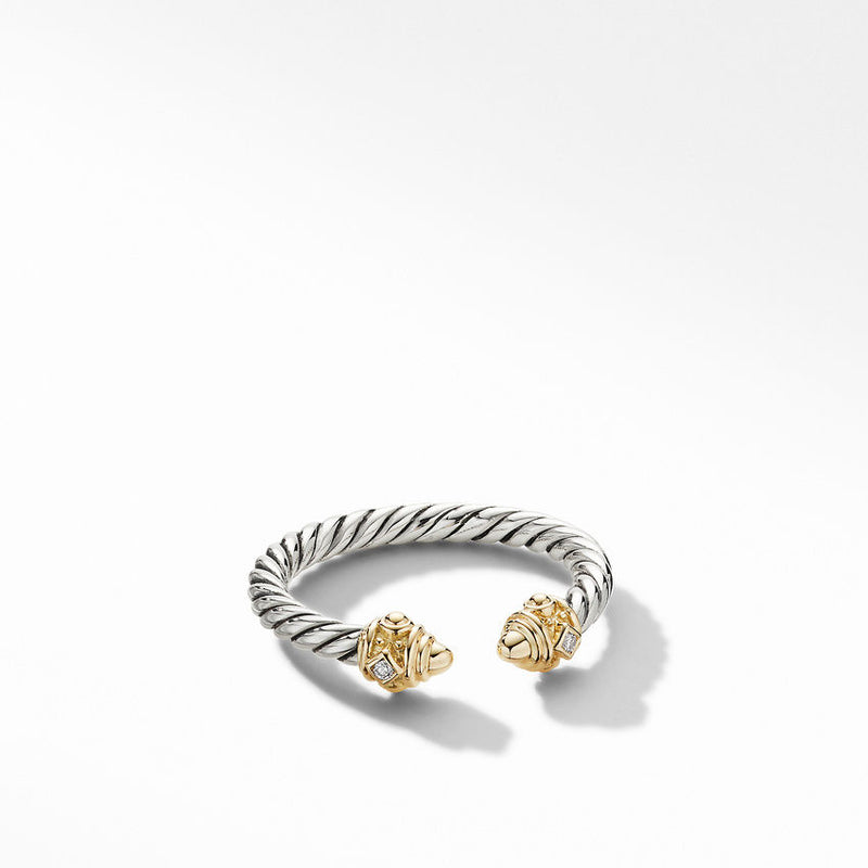 DY Renaissance Ring in Sterling Silver with 14K Yellow Gold, Gold Domes and Diamonds, 2.3mm
