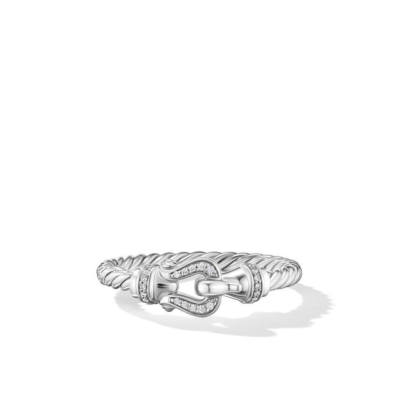 DY Petite Buckle Ring in Sterling Silver and Diamonds, 2mm