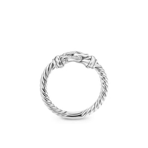 DY Petite Buckle Ring in Sterling Silver and Diamonds, 2mm