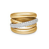 David Yurman Pave Crossover Five Row Ring in 18K Yellow Gold with Diamonds, 17.7mm