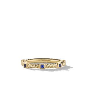 David Yurman Cable Collectibles® Stack Ring in 18K Yellow Gold with Blue Sapphires, 2mm