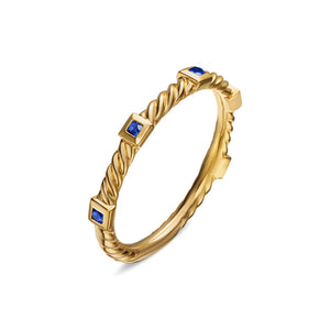 David Yurman Cable Collectibles® Stack Ring in 18K Yellow Gold with Blue Sapphires, 2mm