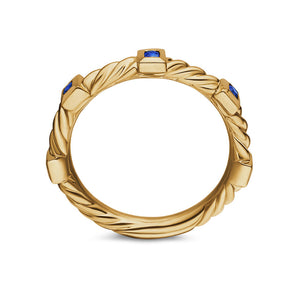 David Yurman Cable Collectibles® Stack Ring in 18K Yellow Gold with Blue Sapphires, 2mm