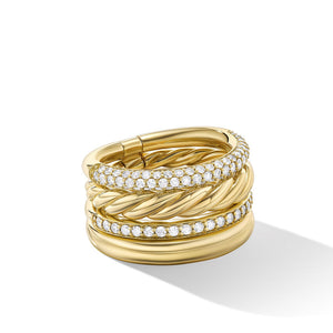 David Yurman 14MM Mercer Multi Row Diamond Ring in 18k Yellow Gold
