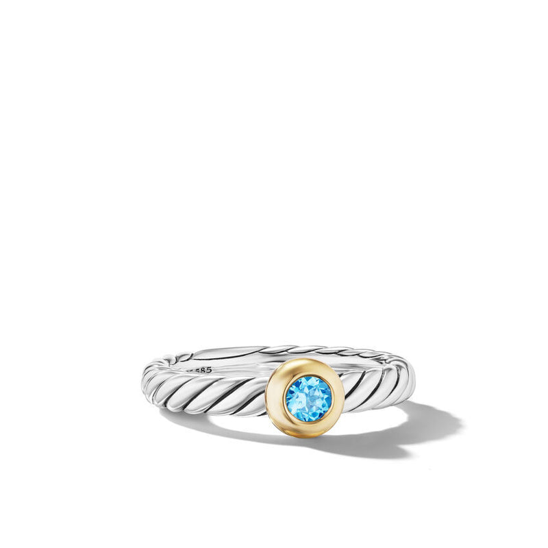 DY Petite Cable Ring in Sterling Silver with 14K Yellow Gold, 2.8mm