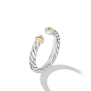 DY Petite Cable Ring in Sterling Silver with 14K Yellow Gold, 3.4mm