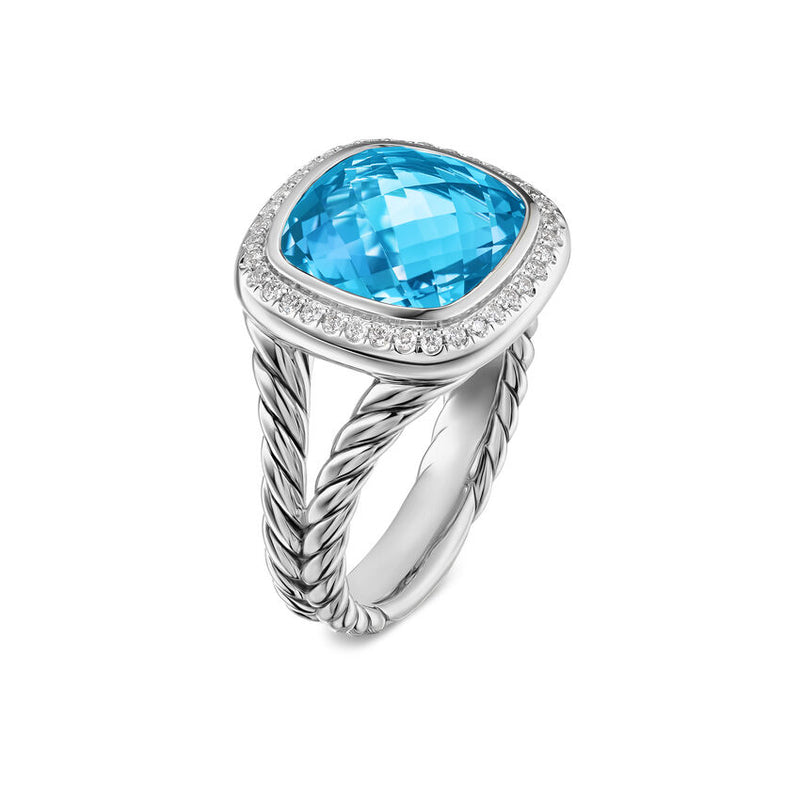 David Yurman Albion® Ring in Sterling Silver with Blue Topaz and Diamonds, 11mm - NAGI