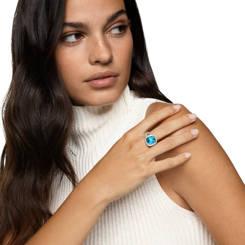 David Yurman Albion® Ring in Sterling Silver with Blue Topaz and Diamonds, 11mm - NAGI