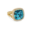 DY Albion Ring in 18K Yellow Gold with Hampton Blue Topaz and Diamonds, 15mm