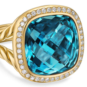 DY Albion Ring in 18K Yellow Gold with Hampton Blue Topaz and Diamonds, 15mm