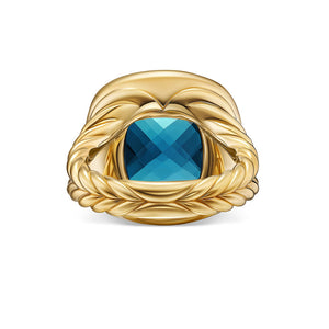 DY Albion Ring in 18K Yellow Gold with Hampton Blue Topaz and Diamonds, 15mm