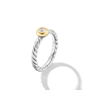 DY Petite Cable Ring in Sterling Silver with 14K Yellow Gold and Center Diamond, 2.8mm