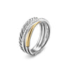 David Yurman Crossover Three Row Ring in Sterling Silver with 18K Yellow Gold and Diamonds, 7mm