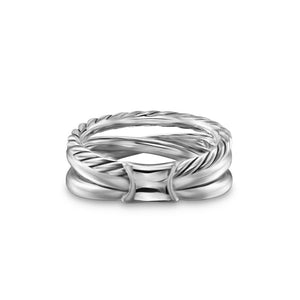 David Yurman Crossover Three Row Ring in Sterling Silver with 18K Yellow Gold and Diamonds, 7mm