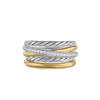 David Yurman Crossover Five Row Ring in Sterling Silver with 18K Yellow Gold and Diamonds, 11mm