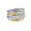 David Yurman 7-Row Crossover Silver 18K Yellow Gold Diamond Ring