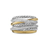 David Yurman Crossover Seven Row Ring in Sterling Silver with 18K Yellow Gold and Diamonds, 16mm - NAGI