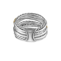 David Yurman 7-Row Crossover Silver 18K Yellow Gold Diamond Ring