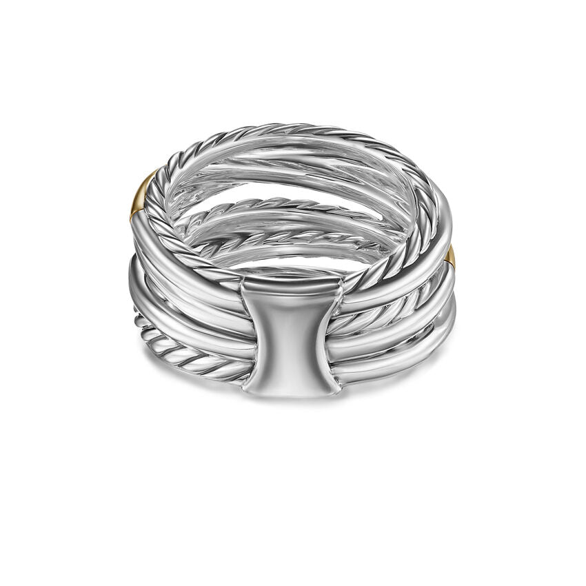 David Yurman 7-Row Crossover Silver 18K Yellow Gold Diamond Ring