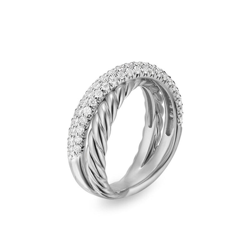 David Yurman Crossover Two Row Ring in Sterling Silver with Diamonds, 7.5mm