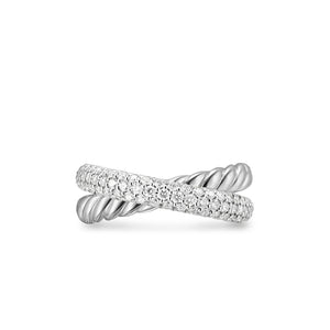 David Yurman Crossover Two Row Ring in Sterling Silver with Diamonds, 7.5mm