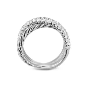 David Yurman Crossover Two Row Ring in Sterling Silver with Diamonds, 7.5mm