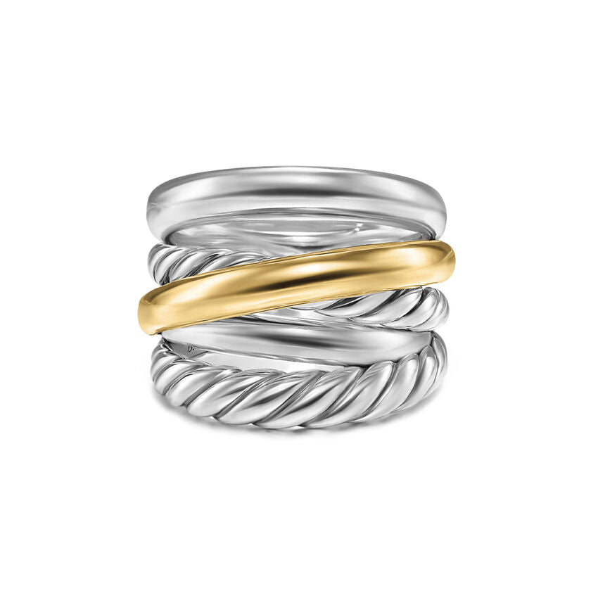 David Yurman Crossover Five Row Ring in Sterling Silver with 14K Yellow Gold, 17.5mm - NAGI