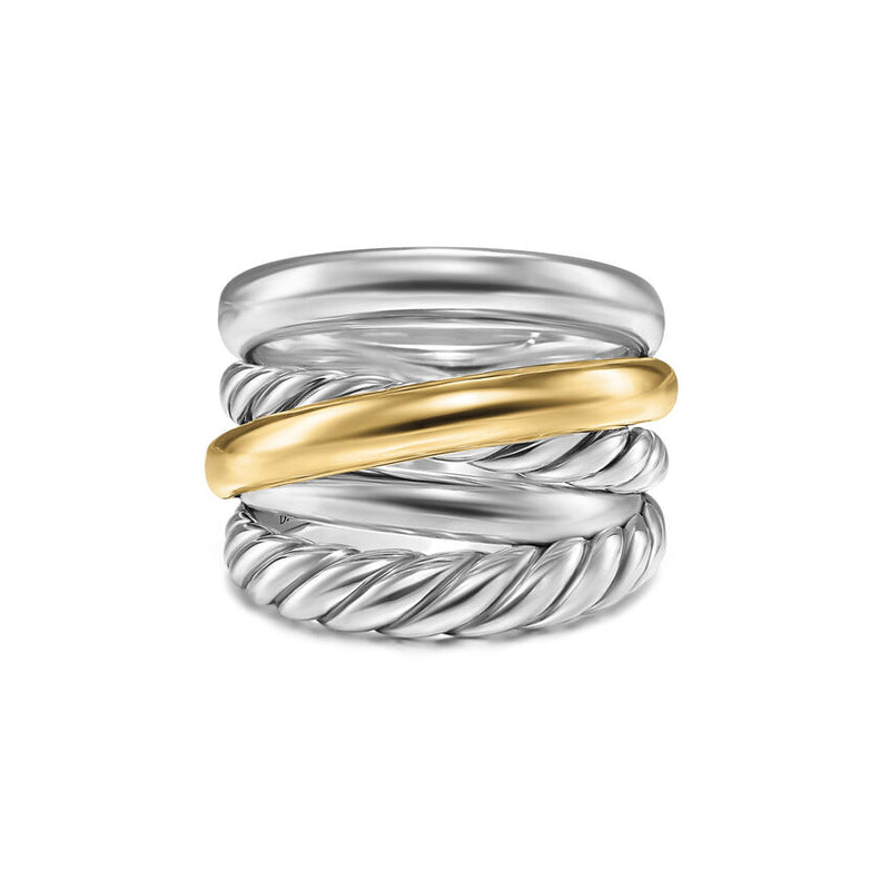 David Yurman Crossover Five Row Ring in Sterling Silver with 14K Yellow Gold, 17.5mm - NAGI
