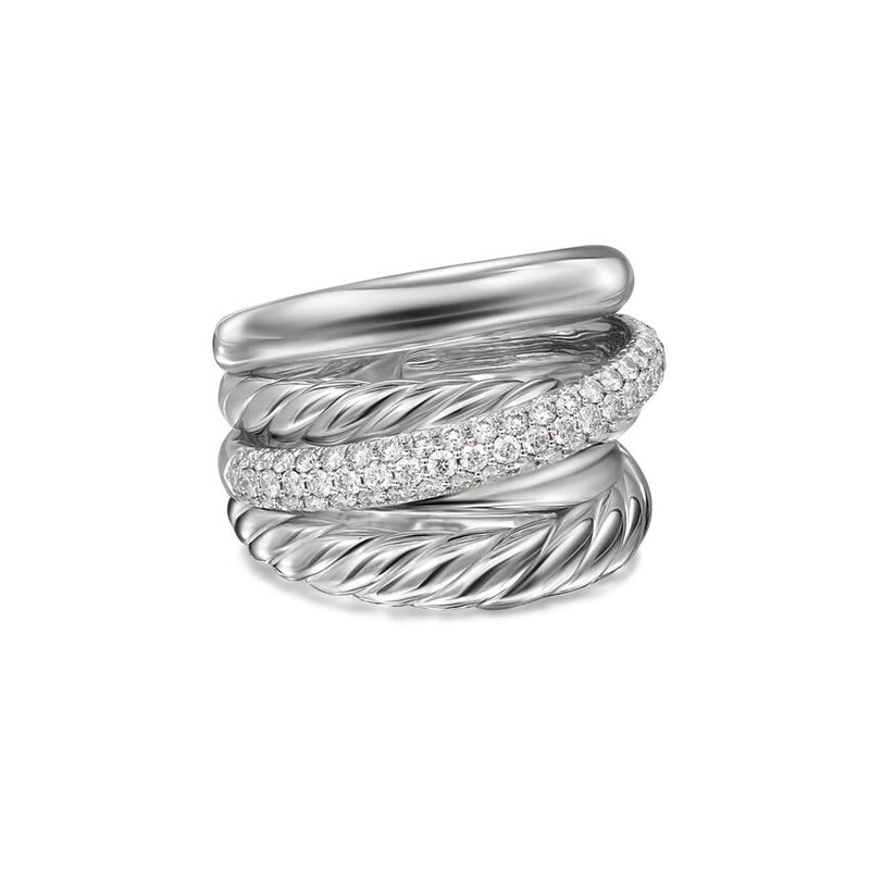 DY Crossover Five Row Ring in Sterling Silver with Diamonds, 17.5mm