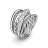 DY Crossover Five Row Ring in Sterling Silver with Diamonds, 17.5mm