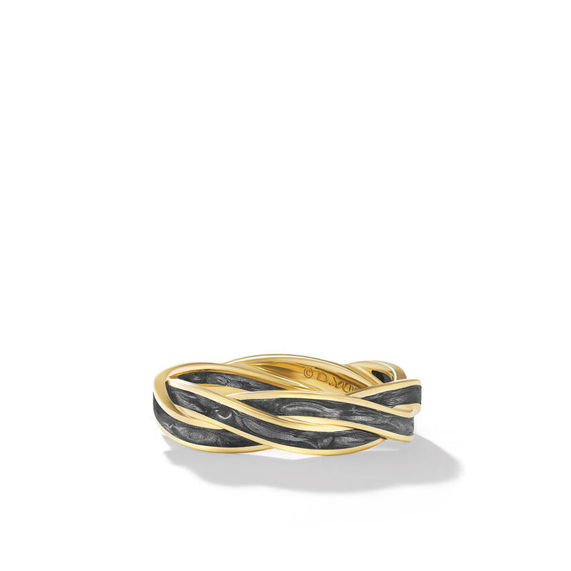 DY Gents Helios Band Ring in 18K Yellow Gold with Forged Carbon, 6mm