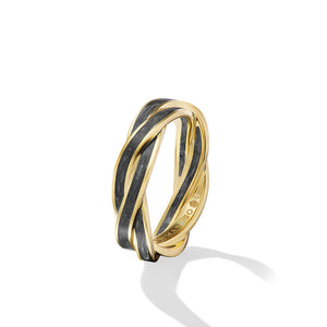 DY Gents Helios Band Ring in 18K Yellow Gold with Forged Carbon, 6mm