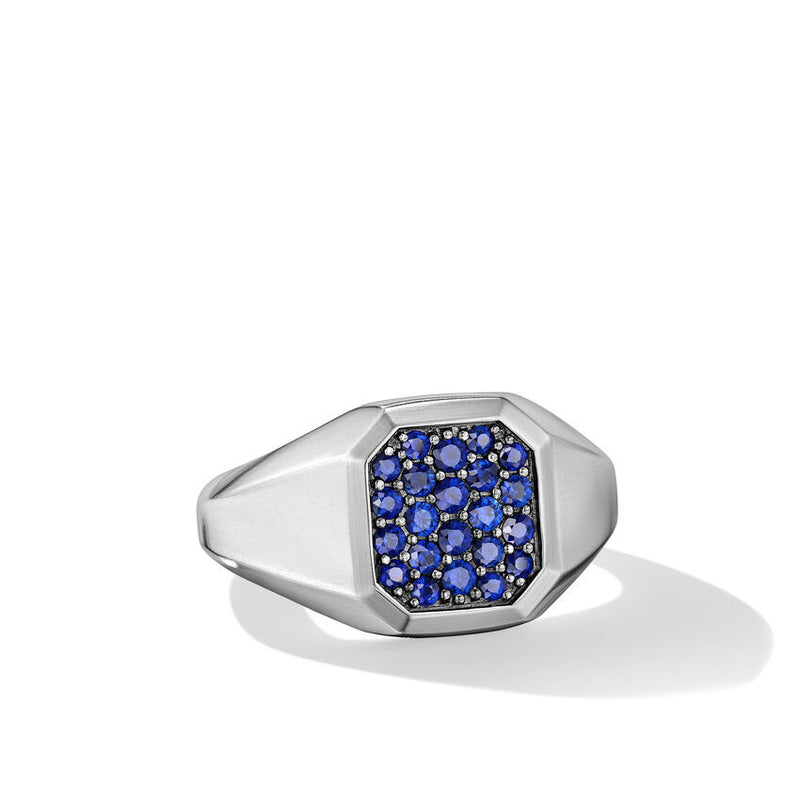 DY Streamline Signet Ring in Sterling Silver with Blue Sapphires, 14mm