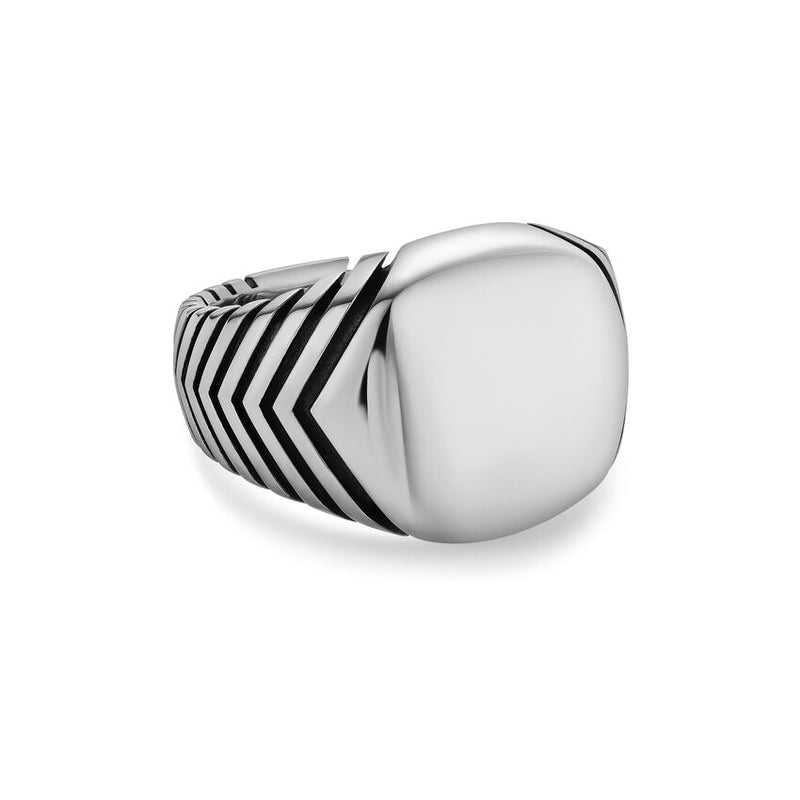 David Yurman Gents Chevron Signet Ring in Sterling Silver, 18mm