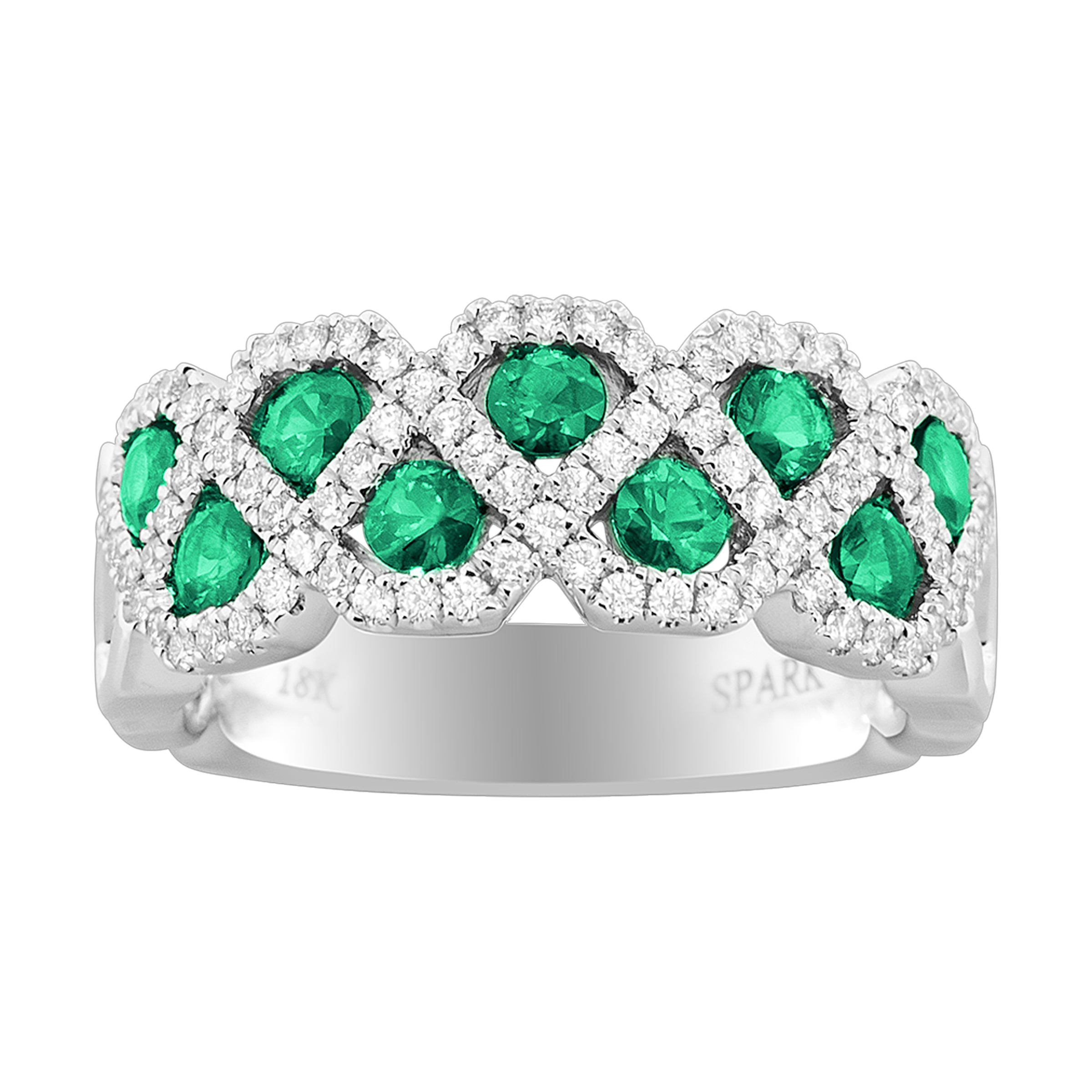 18K White Gold Emerald and Diamond Geometric Ring