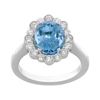 18K White Gold Aquamrine and Diamond Ring