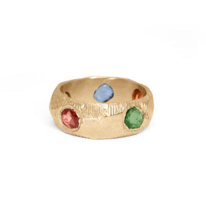 Page Sargisson 18K Yellow Gold Five Sapphire Ring in Rainbow with Tsavorite