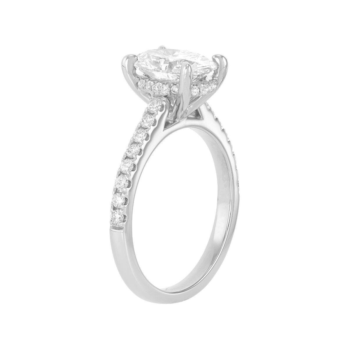 14K White Gold Lab-Grown Diamond Oval Hidden Halo Engagement Ring