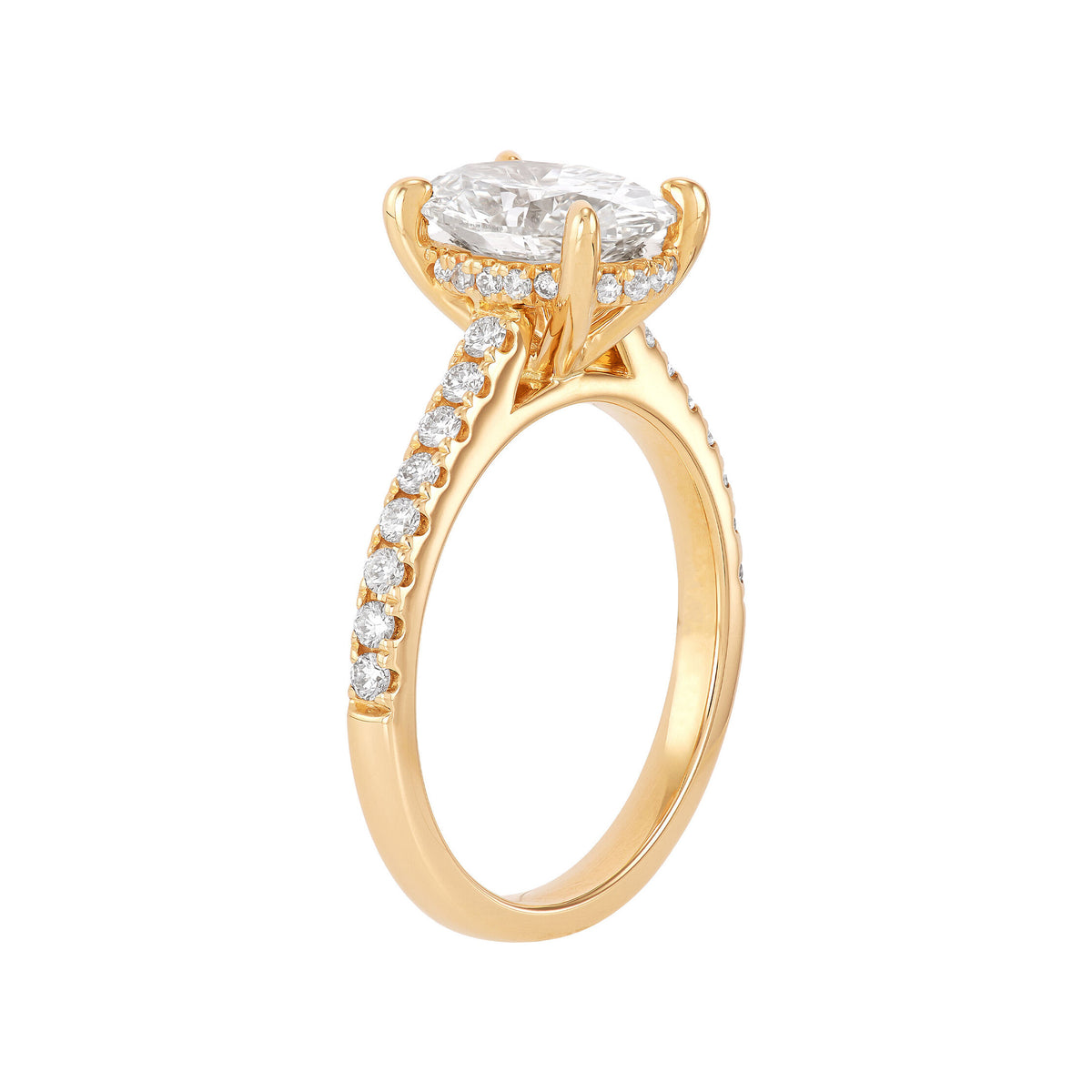 14K Yellow Gold Lab-Grown Diamond Oval Hidden Halo Engagement Ring